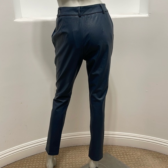 Fashion Nova Ericka Faux Leather Pants Blue Ankle  Style Size L NWT - Picture 2 of 12